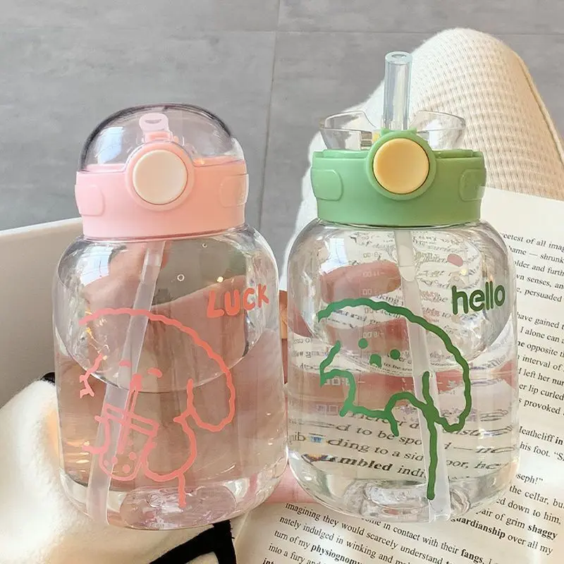 Simple lovely high appearance level straw water bottle female student adult girl heart small plastic portable water bottle