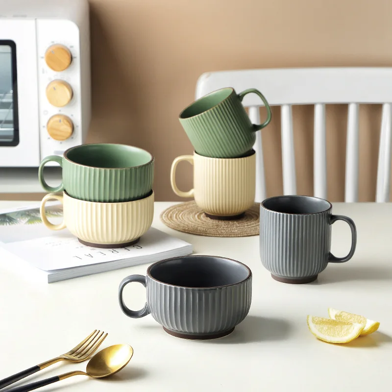 vertical stripe design white black custom cup printing porcelain ceramic mug for coffee tea