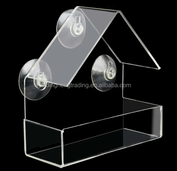 Custom Acrylic House Shaped Window Wild Bird Feeder with Suction Cups