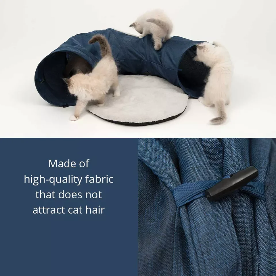 Portable pop up Multi-function cat and dogs round shape tunnel with a plush mat