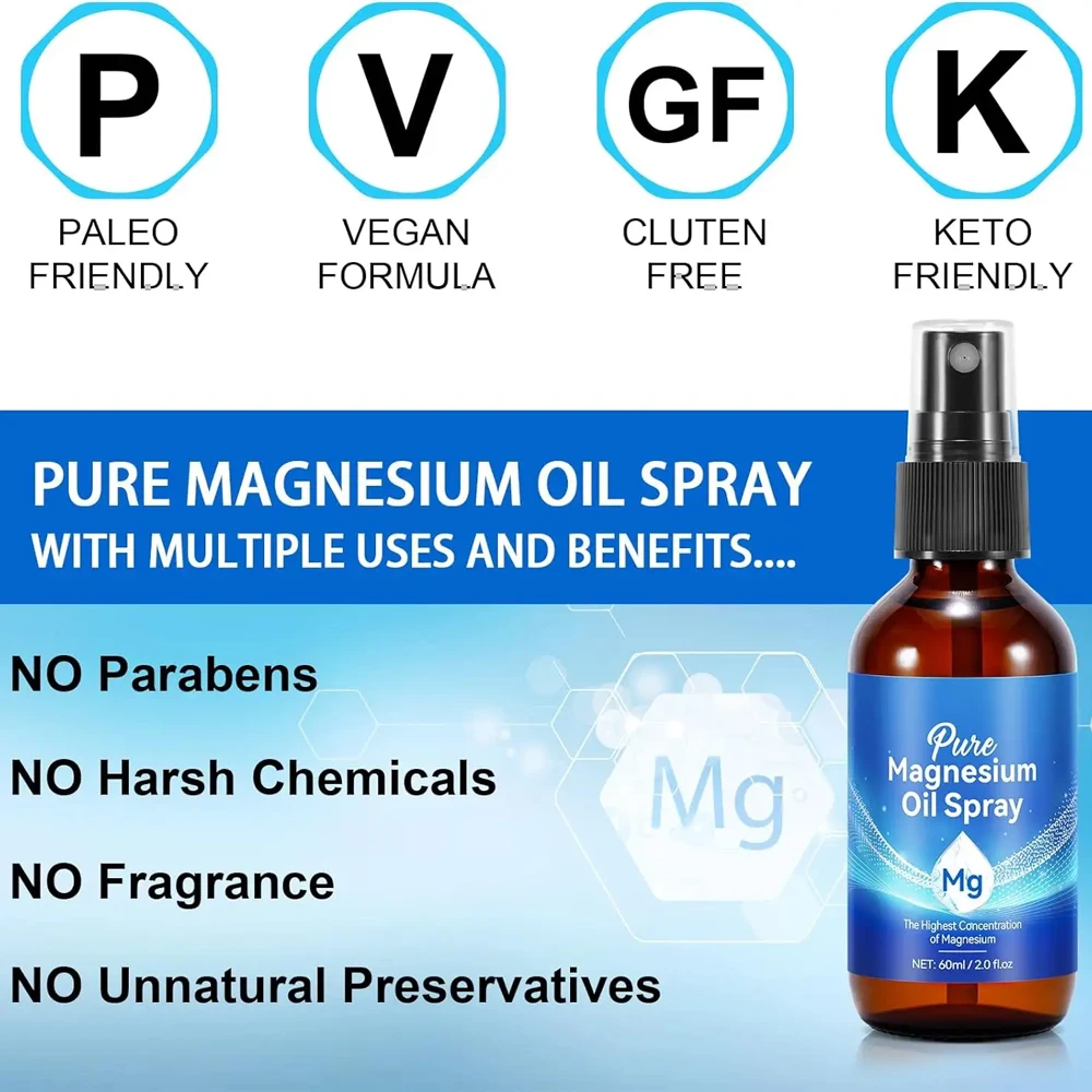 100% Pure Vegan Grade Magnesium Oil Spray Enjoy Skin Private Label Organic Minerals Analytical for Sleep Muscle Pain Relief