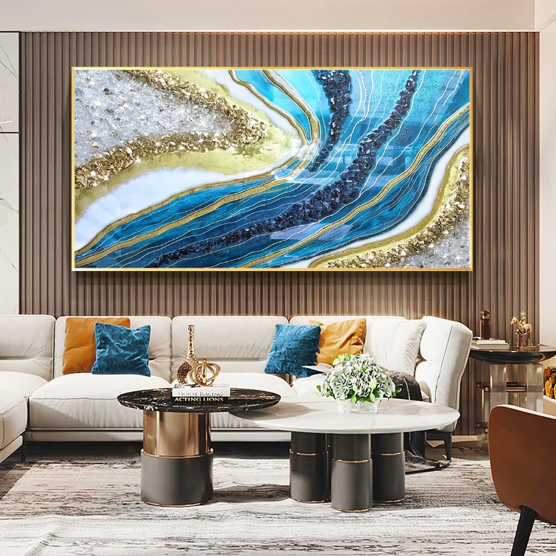 Modern Abstract Mural Poster Luxury Pink Blue Gold Crystal porcelain Wall Art Canvas Painting  Home Wall Decoration Painting