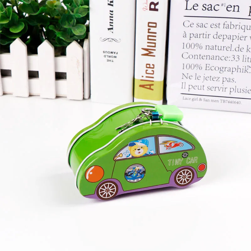 TOPSTHINK Wholesale cute tin piggy bank cartoon saving money bank tin box car shape for kids