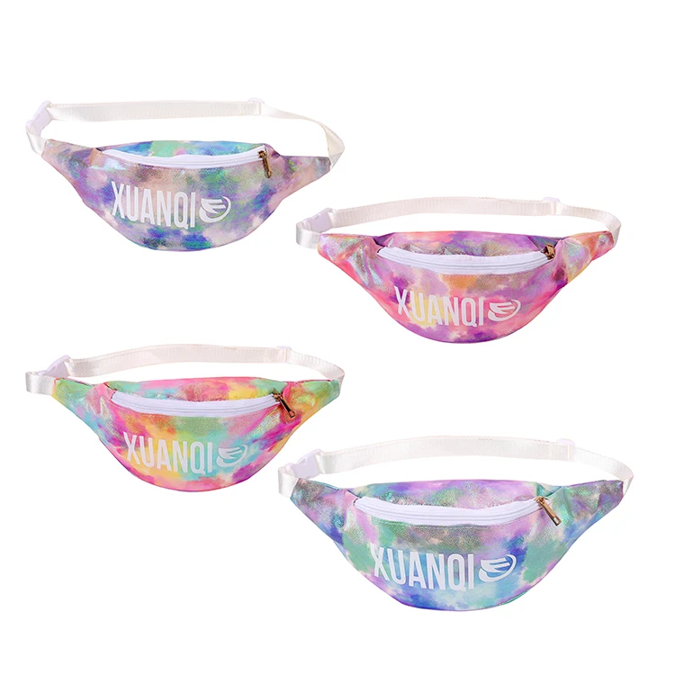 custom fanny pack logo men girl   fasion tie dye  pu fashion new rainbow waist bag