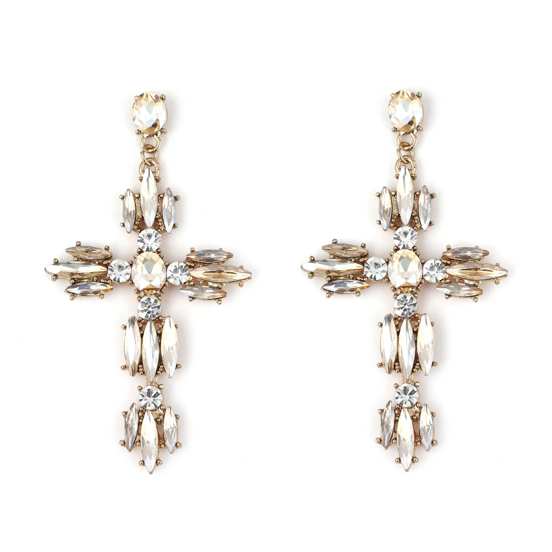 Trendy Multicolor Big Cross Stud Earrings Large Statement Crystal Dangle Earring Rhinestone Fashion Wedding Party Shiny Jewelry