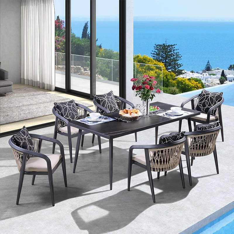 Custom Aluminum Frame Rattan Weave Rope Modern Garden Chair High End Outdoor Bistro Chair