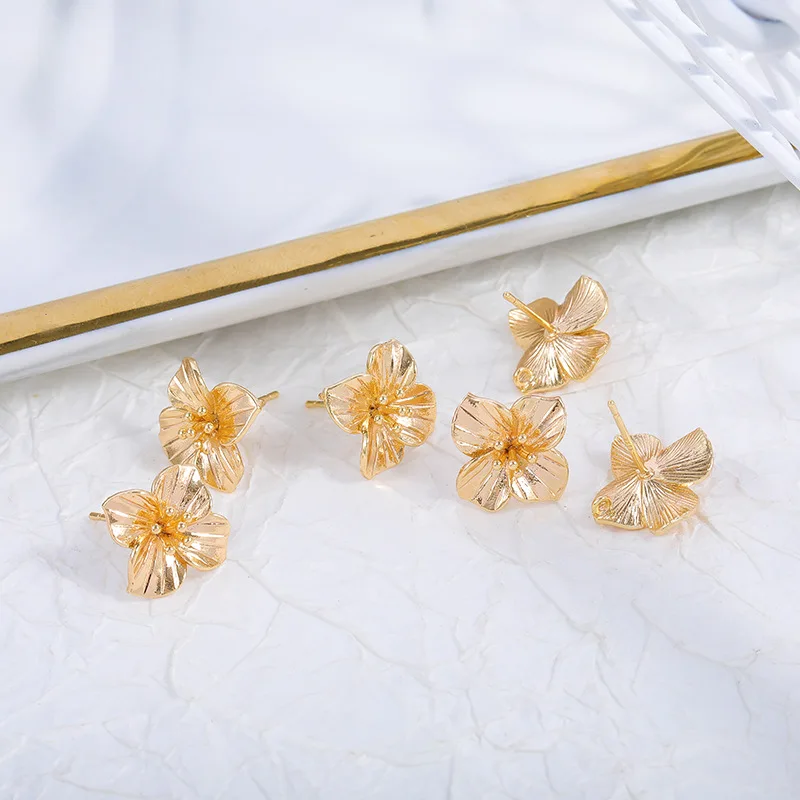 New arrival 18k gold plated unfadeable diy jewelry simple style copper charms s925 silver needle flower earring stud accessories