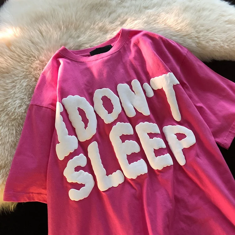 Summer Fashion 3D Puff Print Couples Oversized Cotton T-Shirts American Unisex Short Sleeve Custom Printing T Shirt Women Casual