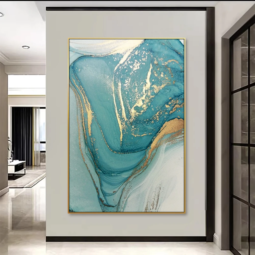 Modern Abstract Art Canvas Painting Still Life Style Green Marble Art Poster Picture Framed For Living Room Wall Decor