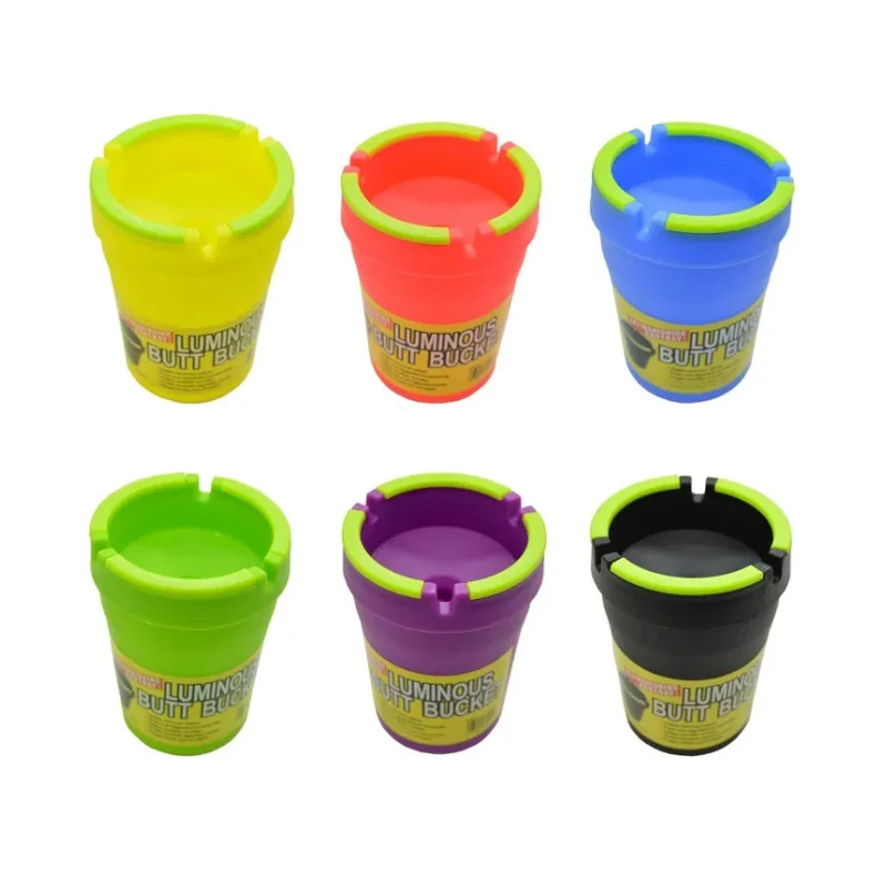 Wholesale cheap wind proof portable smoking ashtray with lid acrylic plastic luminous LED glow in the dark car ash tray ashtray