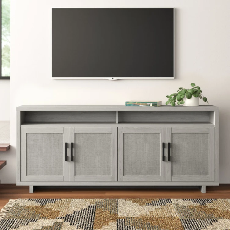 bedroom hidden curved wood tv lift stand home furniture cabinet rattan media console
