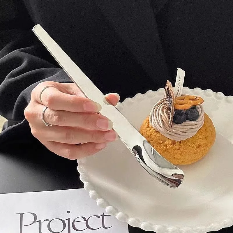 Ложка из нержавеющей стали с длинной ручкой плоской головкой экологически чистый металлический материал для торта мороженого корм кошек вечеринок милый дизайн