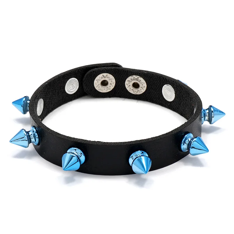 2021 new design Punk style PU Leather Bracelet blue spike  Men Personality Bracelet & Bangles jewelry for men