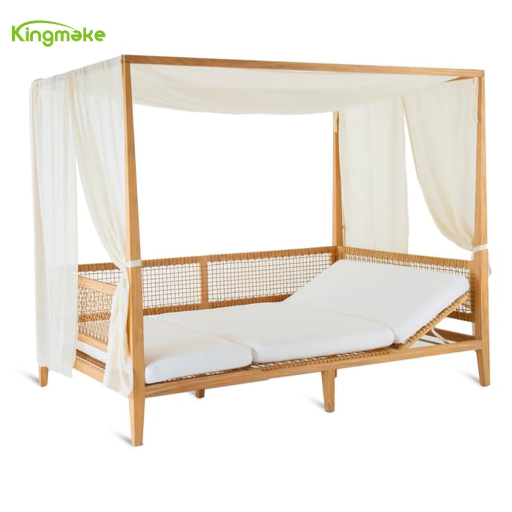 High Quality Cheap Leisure Hotel Garden Outdoor Chair Sofa  Day Bed Teak Wood Sun Bed With Canopy Lounger