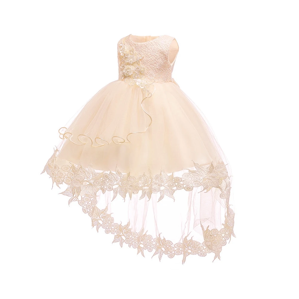 Latest design pearl wholesale embroidered kids baptism birthday princess party children dresses for baby girl with flowers