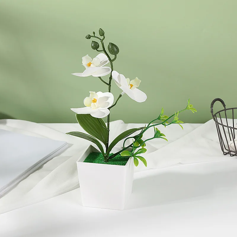 Mini Artificial Orchid Flowers with Plastic Vase 4pcs fake Potted plants for Wall Decor for Christmas Halloween Graduation