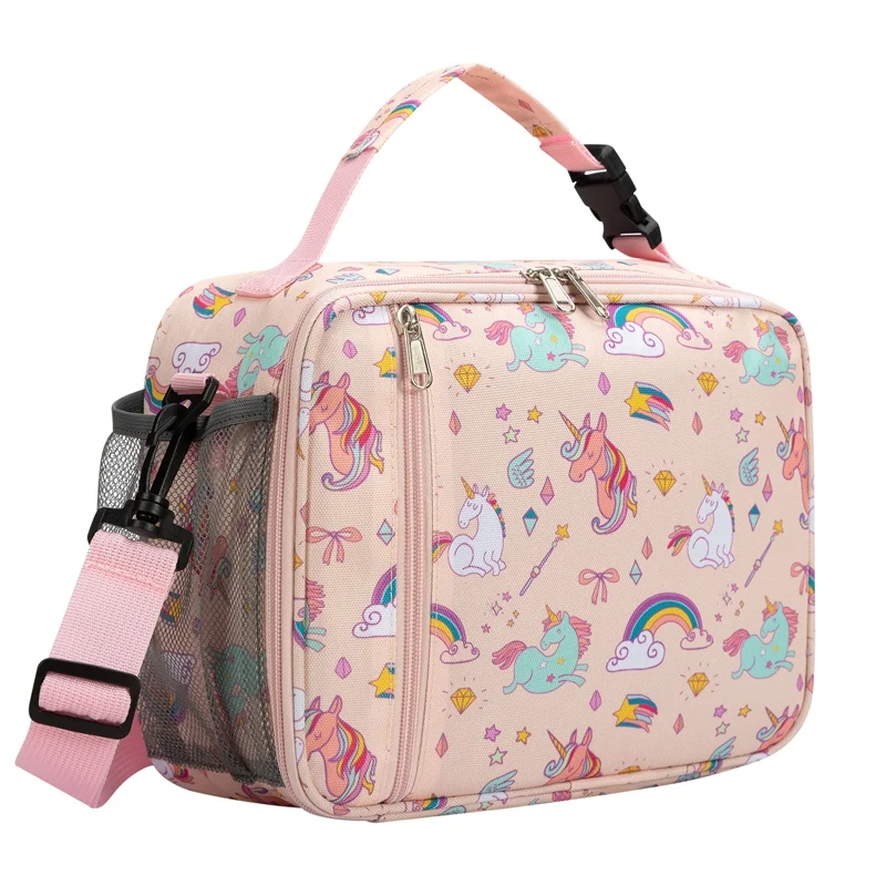 Heopono Female Children Loveliness Printing Picnic Environmental Recyclable Adjustable Shoulder Strap Keep Lunch Cooler Bag