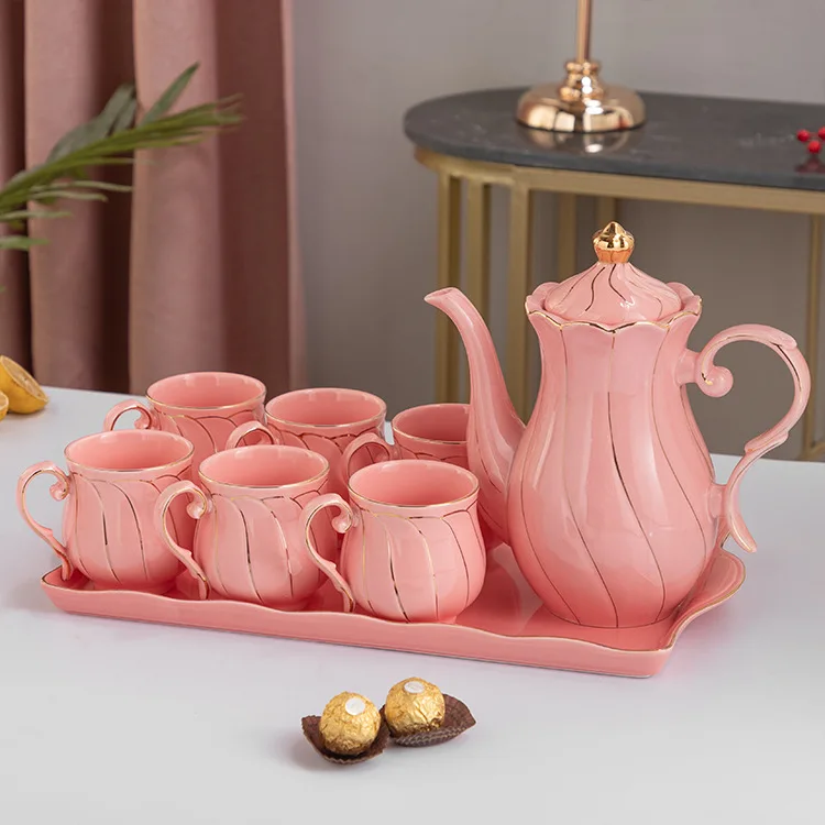 Luxury Gold Rim Afternoon Tea Set European Tea Pot and Cup Set Ceramic Coffee and Tea Set