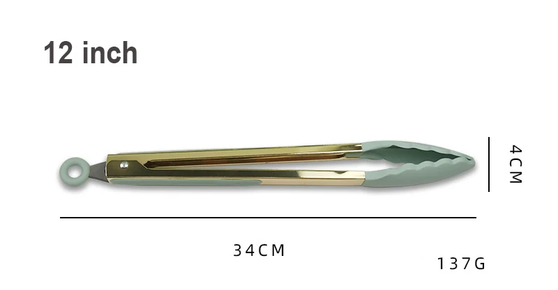 Heat resistant 9 12 inch metal BBQ kitchen serving tongs food grade silicone tips food tongs