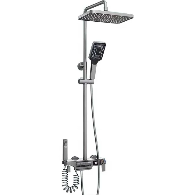 Fujian Factory OEM ODM Brass Material Custom  LOGO  Piano Keys High Quality Digital Gun Grey Shower Set