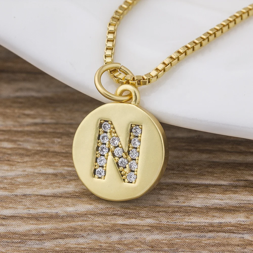 Hot Sale Women Girls Gold Initial 26 Letters Necklace Long Charm Personal Necklace Pendants Copper CZ Jewelry Wholesale