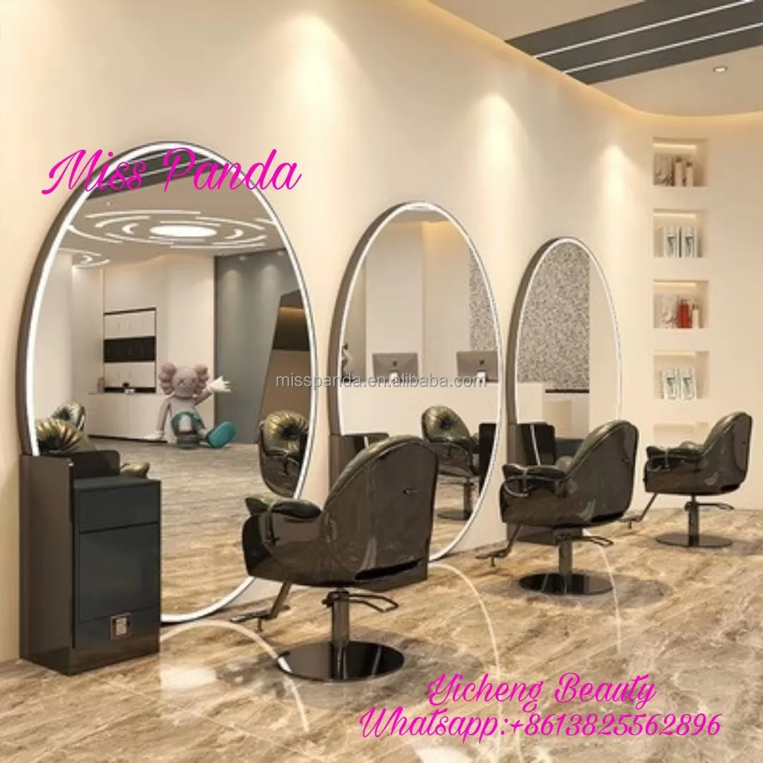 Yicheng beauty low price barber station with mirror round barber shop mirror station with led barber styling station online sale