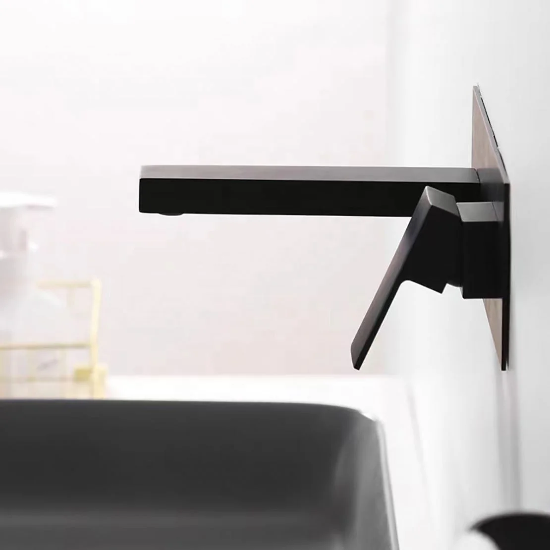 Hot Sale Single Hole Wall Mounted Bathroom Basin Mixer Black  Brass Taps Bathroom Basin Faucetmixer Tap Wash Basin Faucet