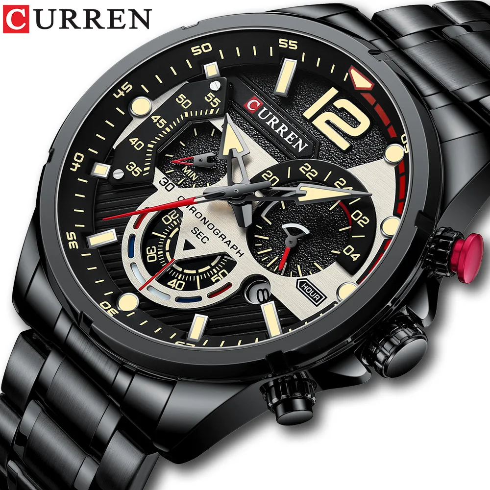 CURREN 8395 Men Business Watch Date Chronograph 24 Hours Display Stainless Steel Strap Quartz Watch