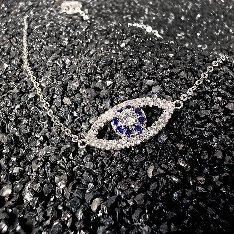 Fine Jewelry Nazar Boncugu Adjustable 925 Sterling Silver Blue Evil Devil Eye VVS Moissanite Charm Bracelets For Women