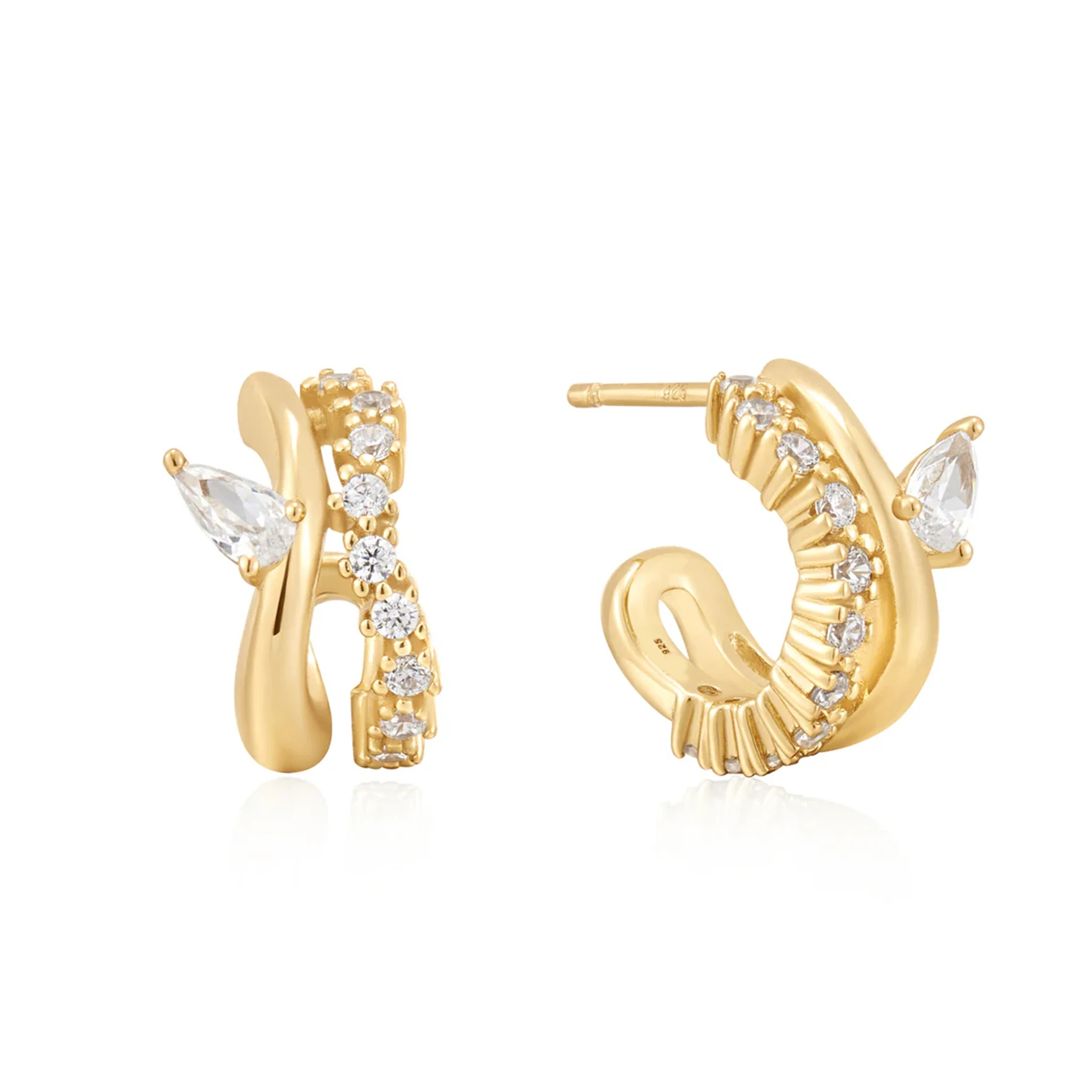 Silver 999 fine hoop earrings gold sparkle double hoop earrings moissanite earrings gold vermeil
