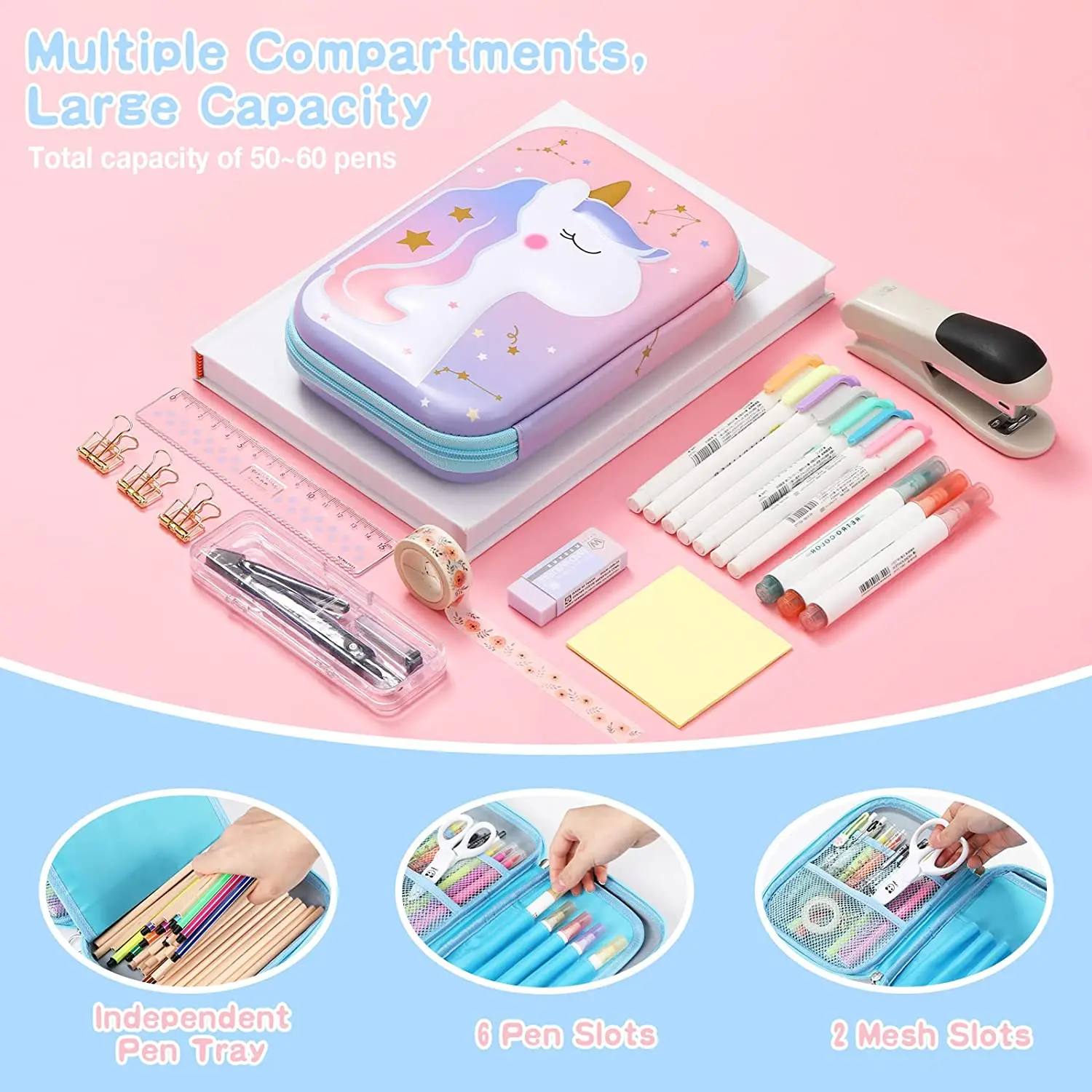 Cute 3d Unicorn Protective EVA Pen Holder Stationery Box Pencil Case Pouch For Students