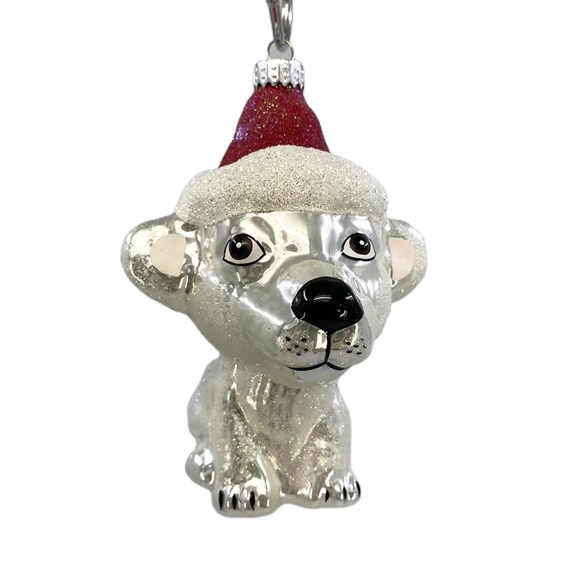 
Modern 13cm Glass White Dog Shape Christmas Hat Ornament for Christmas Tree Ornamnet Decoration 