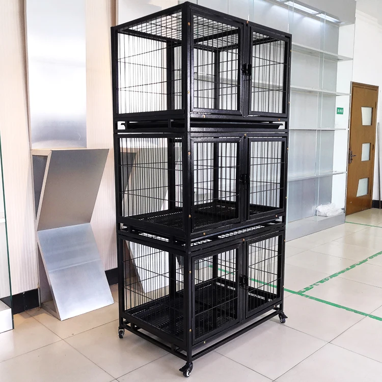 Factory Price Stackable Dog Kennel Cage Spray Cat and Dog Cage Metal Animal Electrostatic Painting Button 3 Story 6 Door Steel