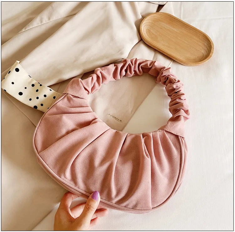 Fashion Women Retro Frosted Half Moon Simple Underarm Cloud Bag Ruffle Shoulder Bags Fancy Cloud Crossbody Bags Purse