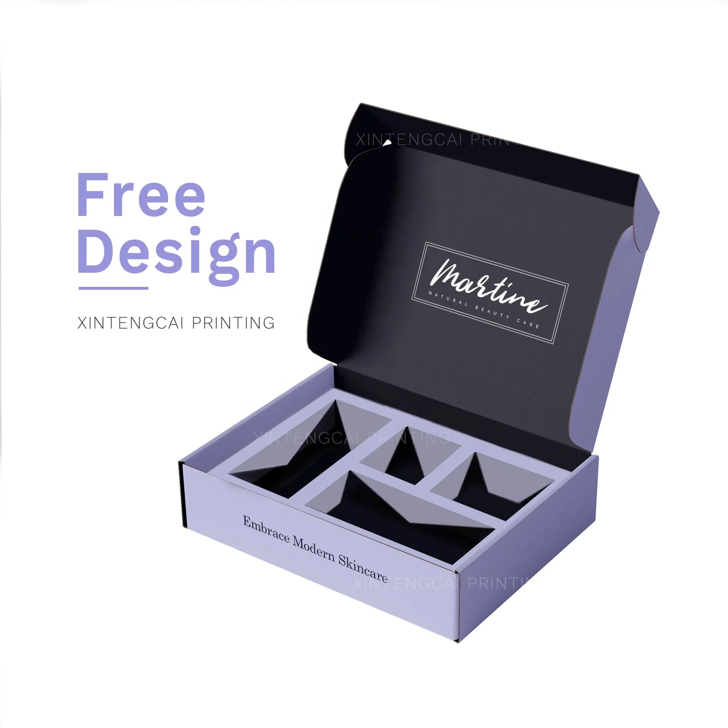 Free Design Black Purple Luxury Custom Logo Skincare Packaging Mailer Box With Corrugated Insert, Beauty Set Paper Shipping Box