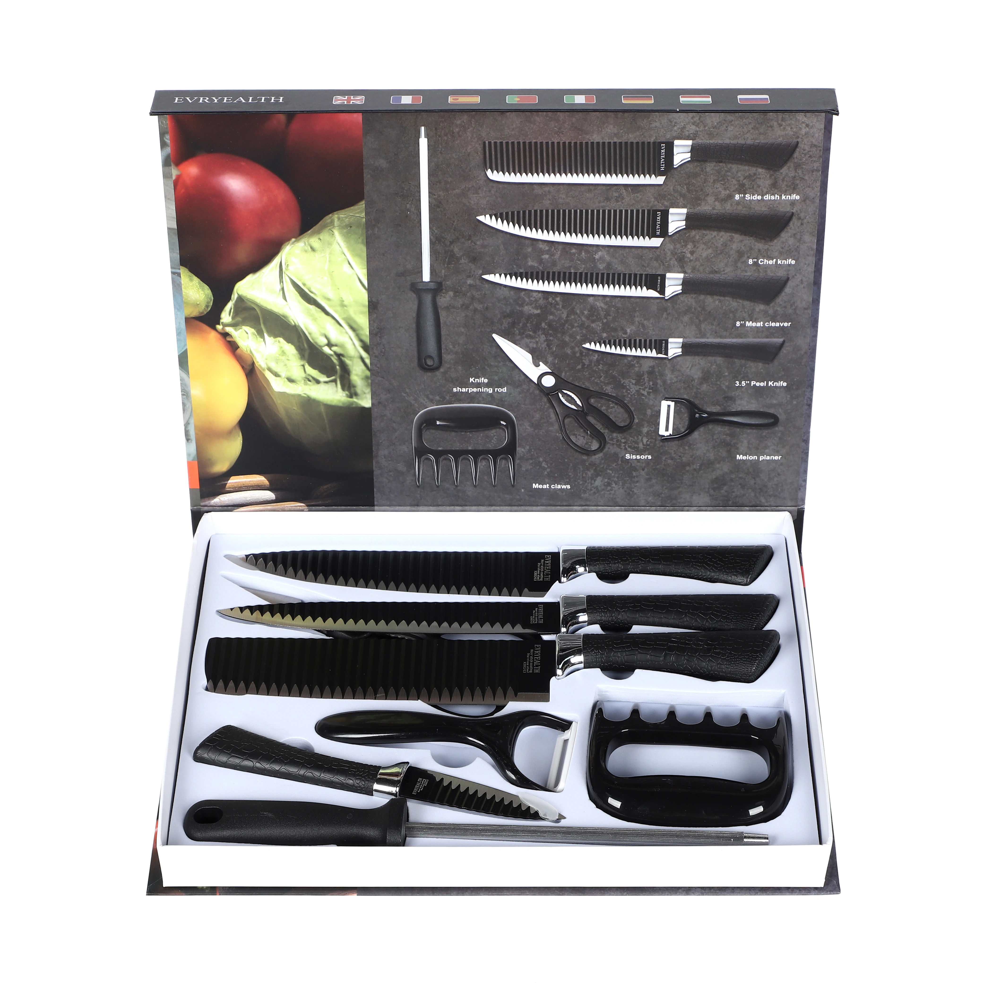 Popular wholesale Kitchen knife set 8-piece business knife set stainless steel double-sided suction Knife Sets