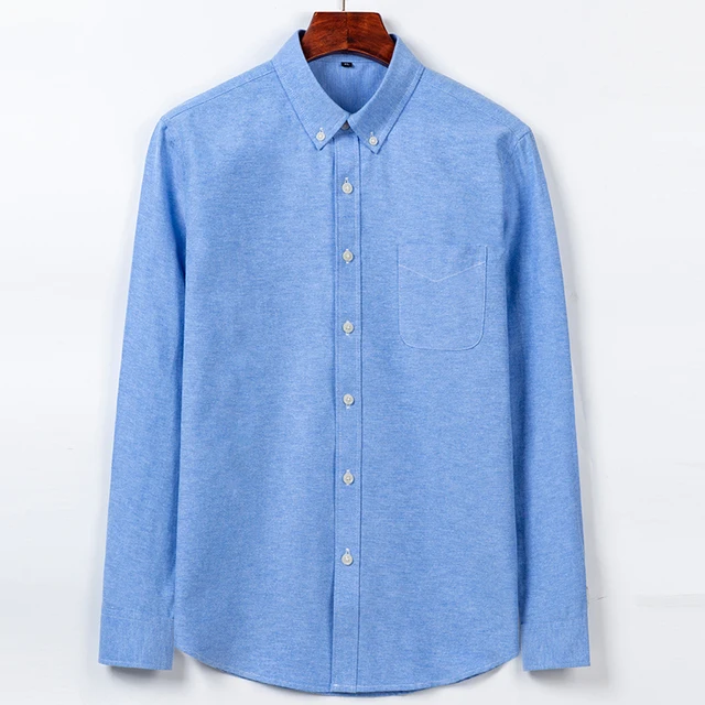 Рубашка мужская оксфордская однотонная, повседневная сорочка с длинным рукавом, большие размеры