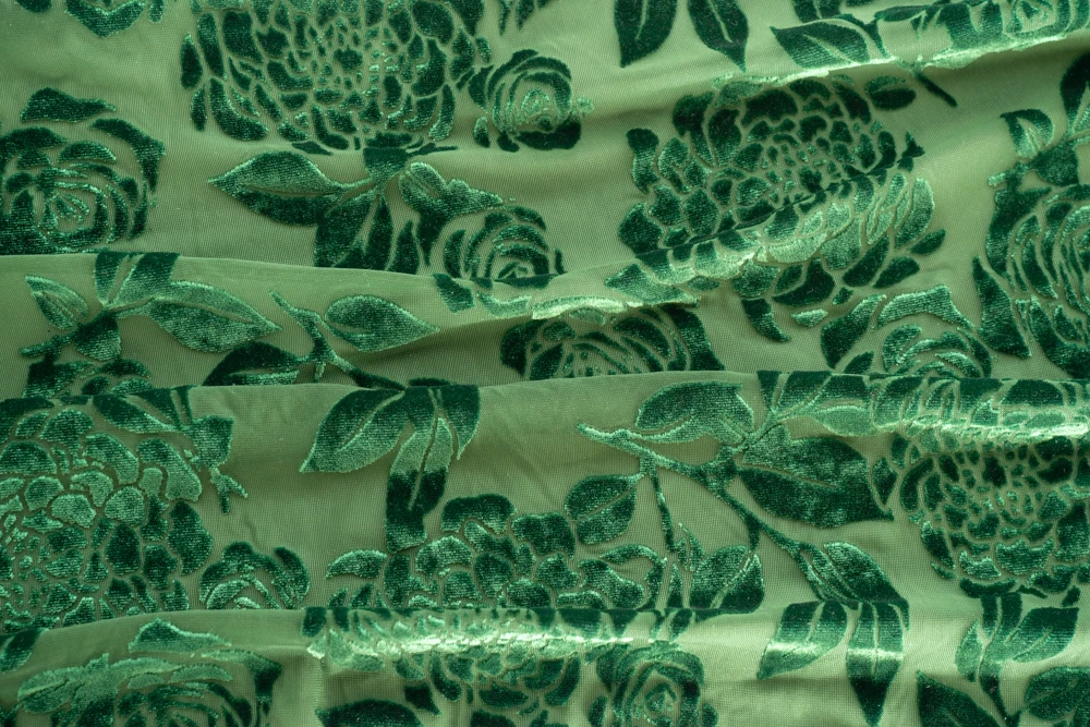 Custom made floral print velour burnout velvet embroidery dress fabric