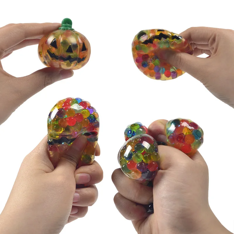Wholesale Pumpkin Halloween Squeeze Stress Relief Water Beads Fidget Anxiety Toys For Kids and Adult