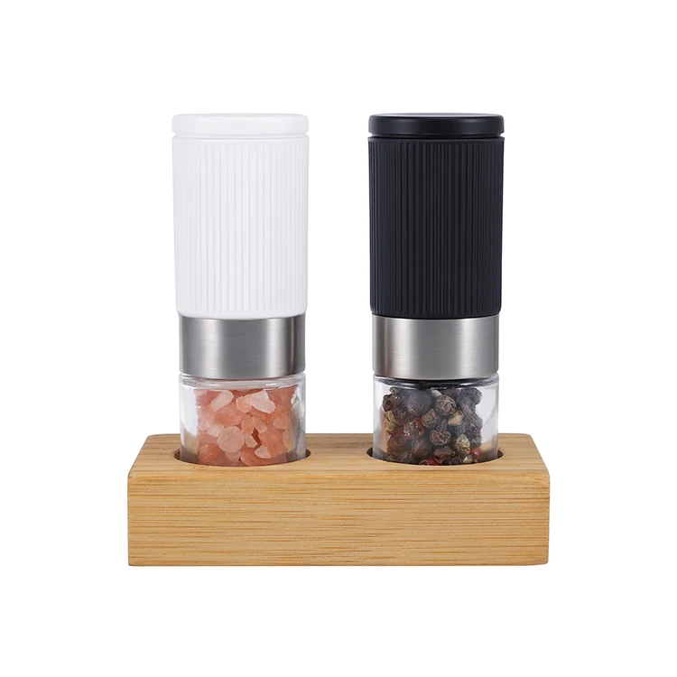 Salt and Pepper Grinder Set Adjustable Coarseness Ceramic Pepper Mills with Stand Kitchen Mini Salt and Pepper Mills