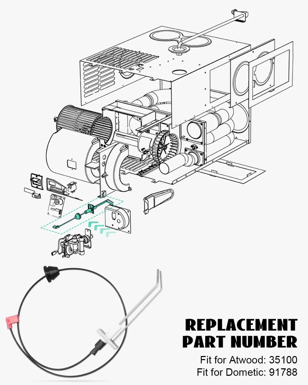 35100 RV Furnaces Igniter Electrode Kit for Hydro Flame New Series Furnaces, for Atwood AFS AFM AFL DFS DFM DFL