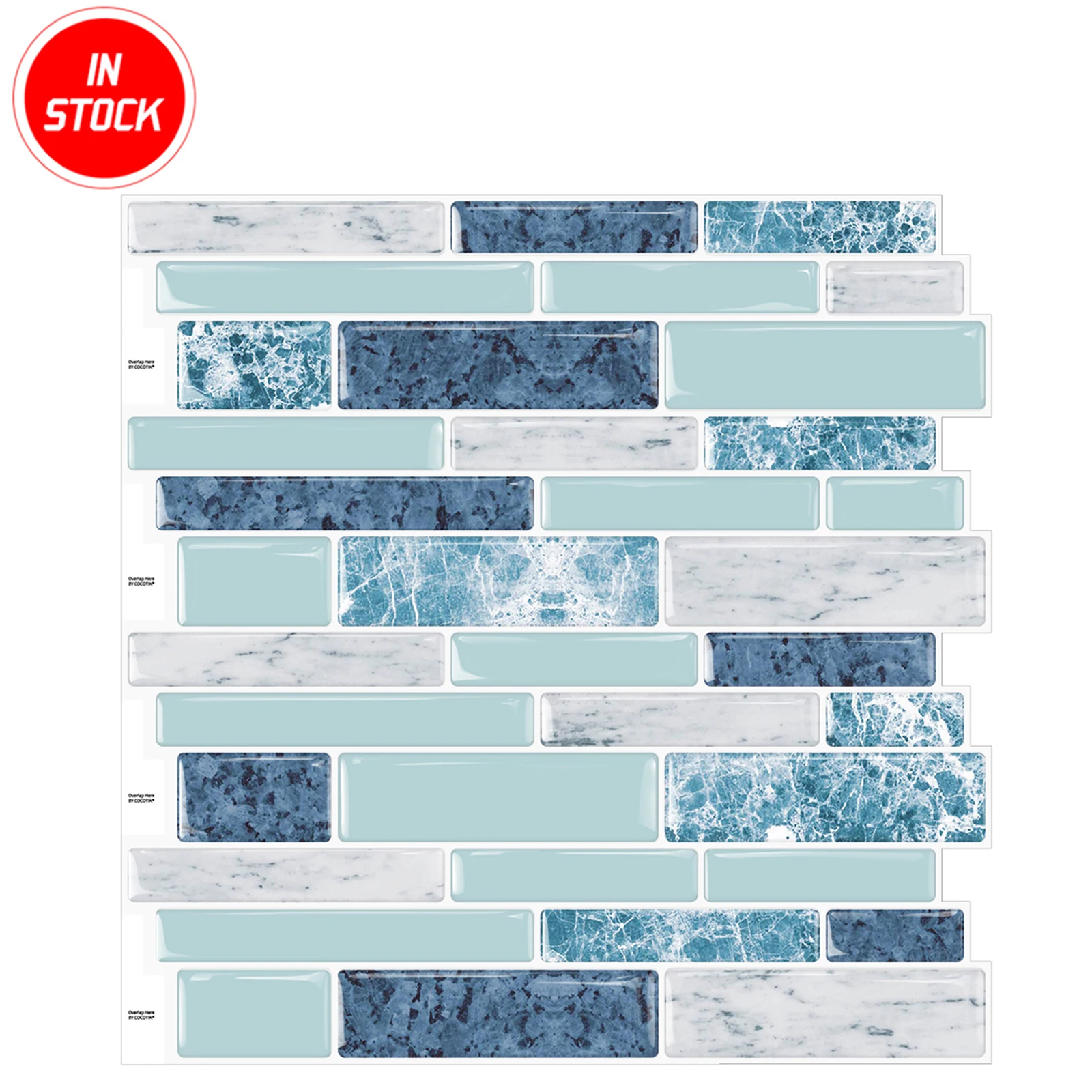 3D Decorative Blue Peel and Stick Wall Tiles Marble Vinyl Self Adhesive Backsplash Tiles for Kitchen and Bathroom