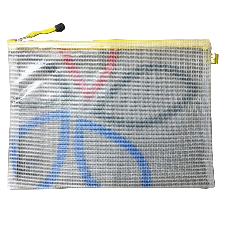 Custom Logo 0.4 Grid Mesh Clear Pvc A3 A5 B4 B5 Zipper File Bag Zipper Card Slot Transparent Document Bag for School Office