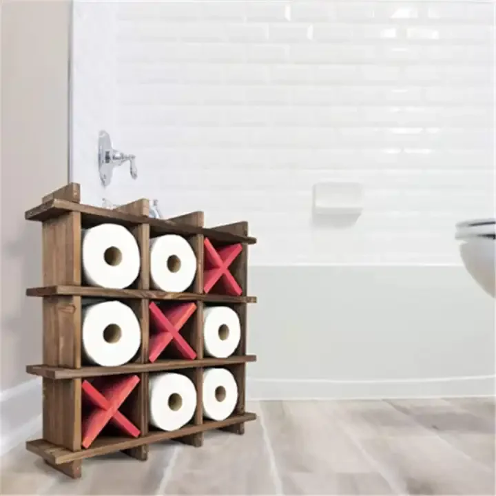 For wall-mounted or freestanding bathroom tissue roll storage Monolithic wooden toilet paper holder