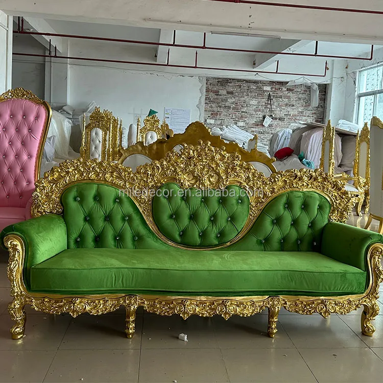 Italian Comfortable Royal All White Throne Sofa King Louis Bridal Wedding Double Chair Black And Gold Velvet Chair