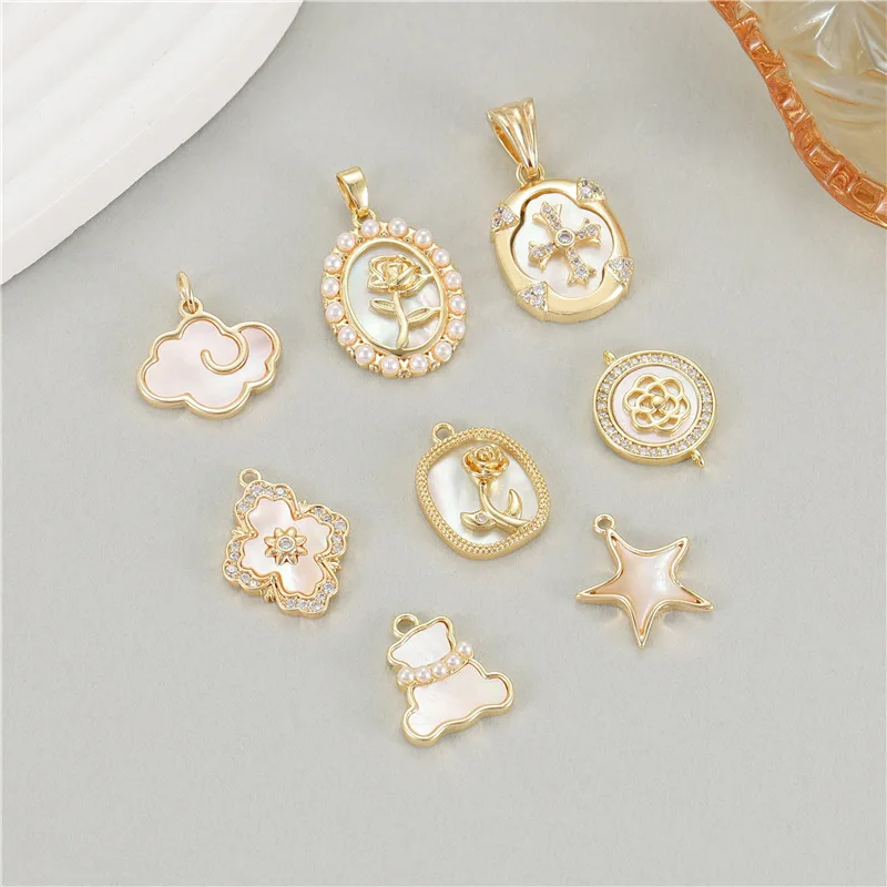 A1547 high quality fashion 14k gold charm shell cross star necklace pendant charm for jewelry diy making