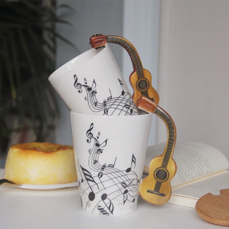Sublimation 240ml 400ml Country Style Ceramic Music Cup Handgrip Guitar Coffee Mug for Giveaways for Music Festival Fans