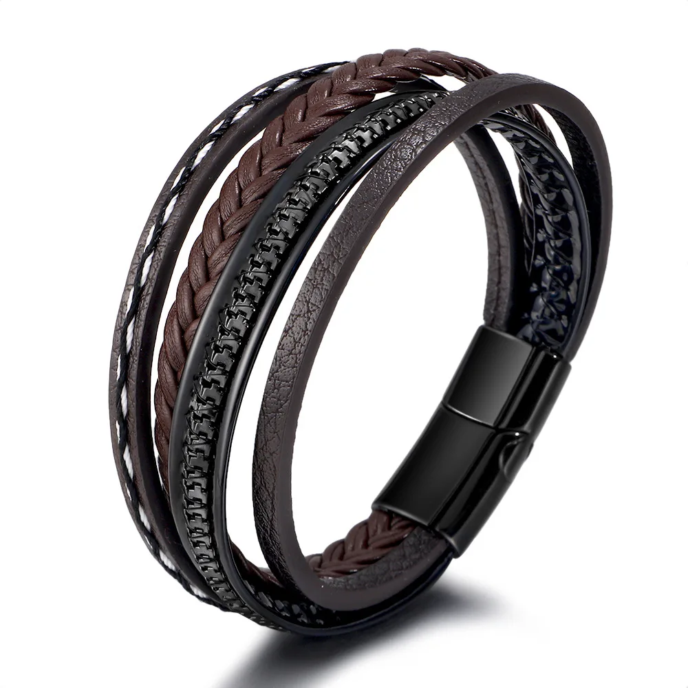 Trendy Genuine Leather Bracelets Mens Multilayer Braided Rope magnetic clasp Bracelets For Male Female Bracelets Jewelry