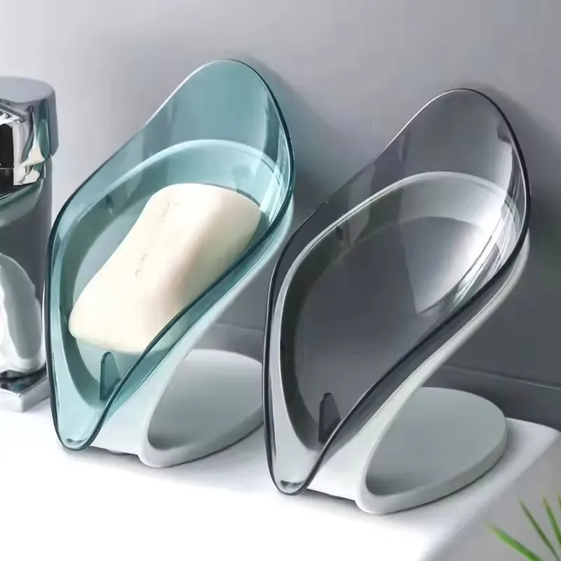 Plastic Leaf Drain Box Soap Tray Holder Leaf Shape Suction Cup Soap Dishes for Bathroom Hotel Soap Dish Holder Opp Modern ABS