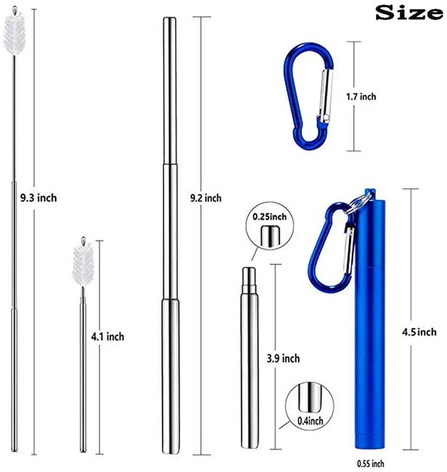 Top Seller 18/8 Reusable Telescopic Travel Straws Stainless Steel